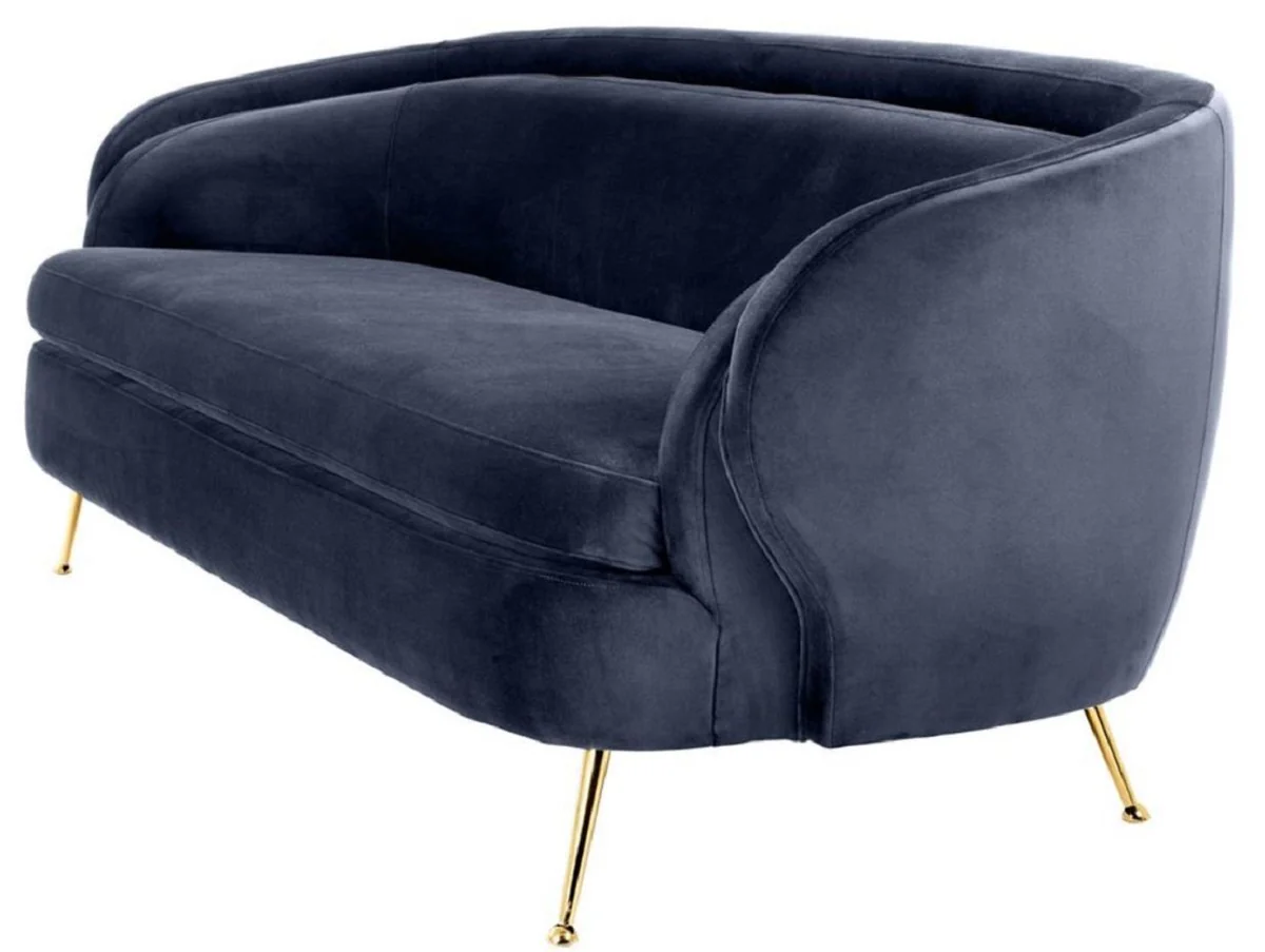 Luxus Wohnzimmer Samtsofa Mitternachtsblau / Messingfarben 220 x 85 x H. 77 cm - Luxus Möbel