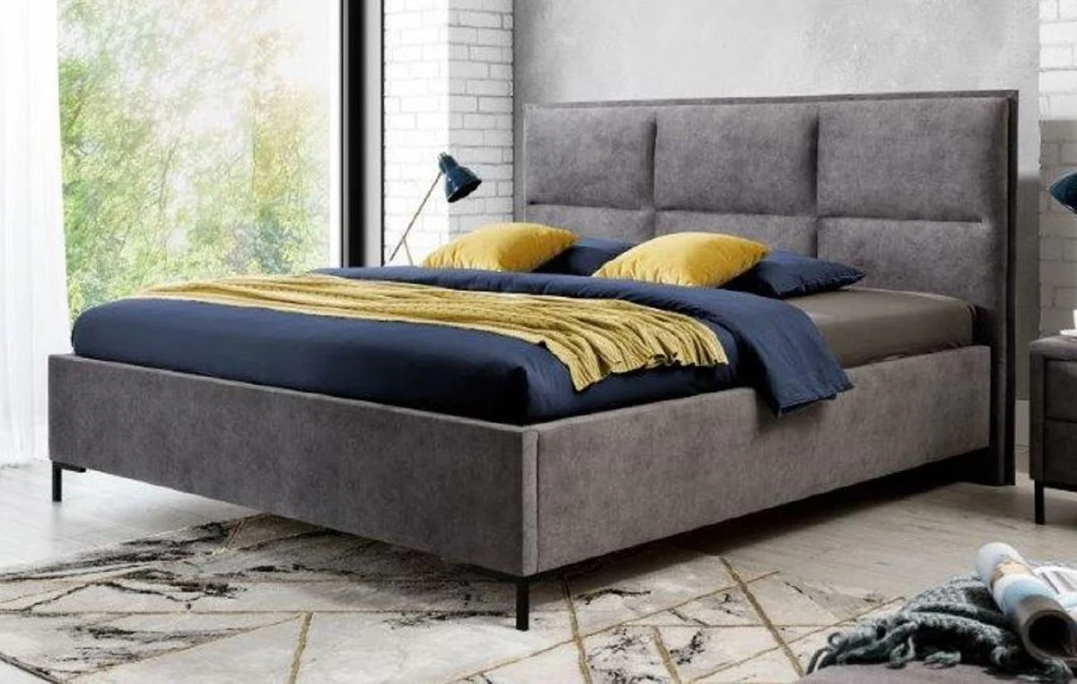 Luxus Doppelbett Grau / Schwarz - Verschiedene Größen - Modernes Massivholz Bett mit Kopfteil - Moderne Schlafzimmer Möbel - Luxus Kollektion