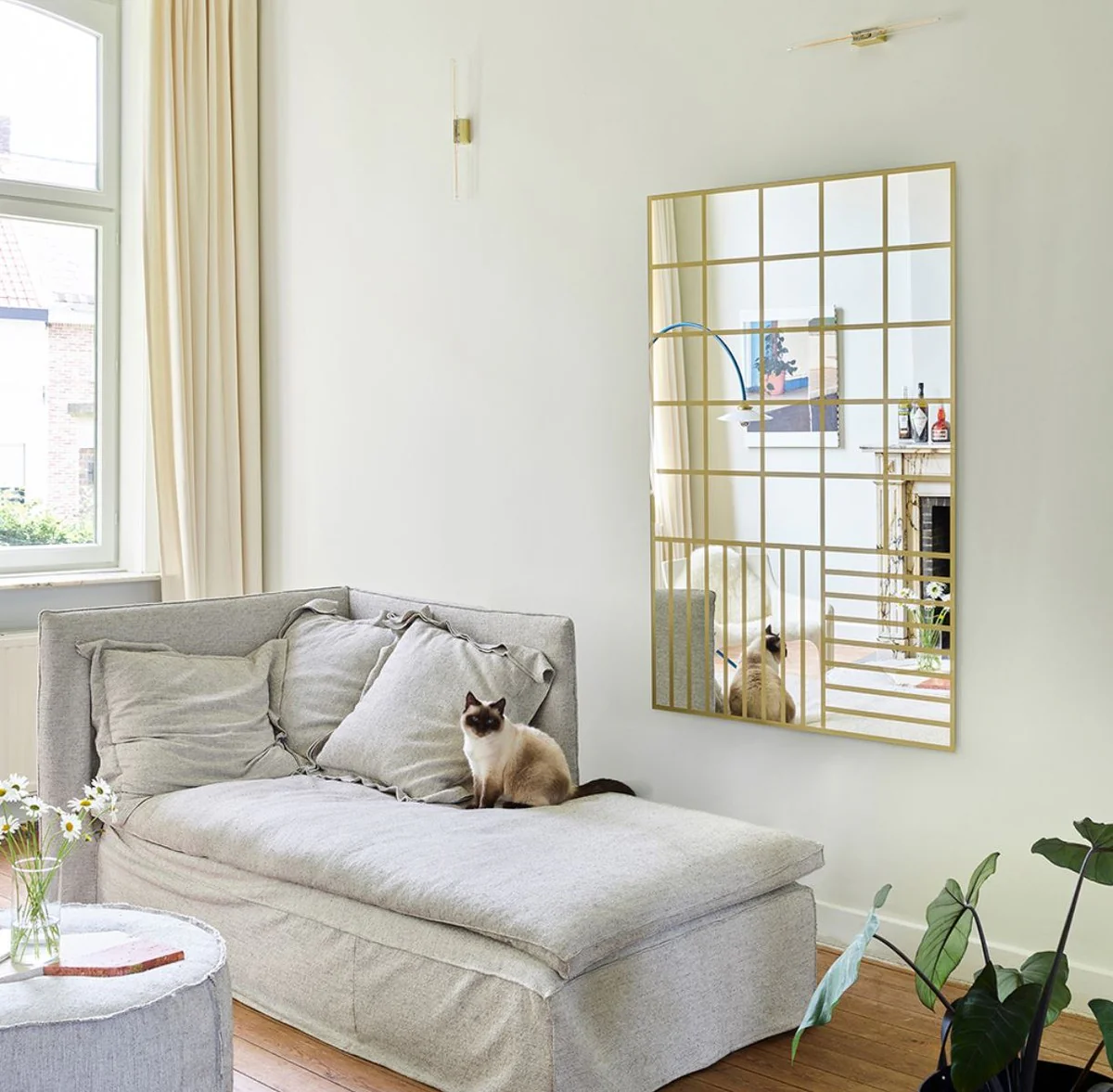 Luxus Wandspiegel Gold 100 x 2,5 x H. 158 cm - Rechteckiger Spiegel mit Muster - Luxus Möbel