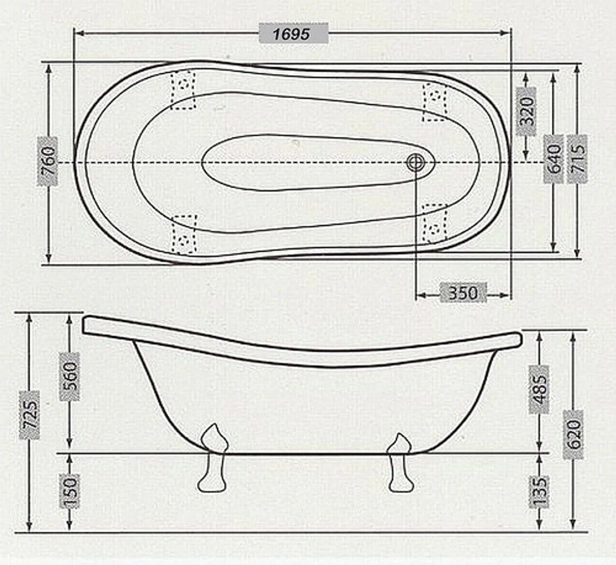 Pompöös by Luxus Badewanne Deluxe freistehend von Harald Glööckler Schwarz / Silber 1470mm mit silberfarbenen Löwenfüssen