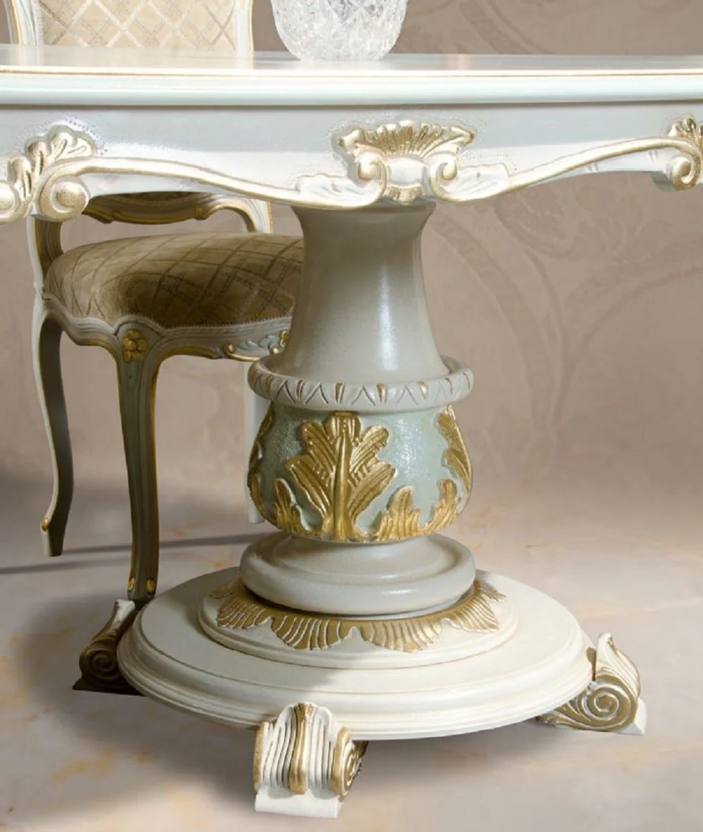 Luxus Barock Esstisch Weiß / Creme / Mehrfarbig / Gold 700 cm - Riesiger Massivholz Esszimmertisch im Barockstil - Barock Esszimmer & Hotel Möbel - Luxus Qualität - Made in Italy