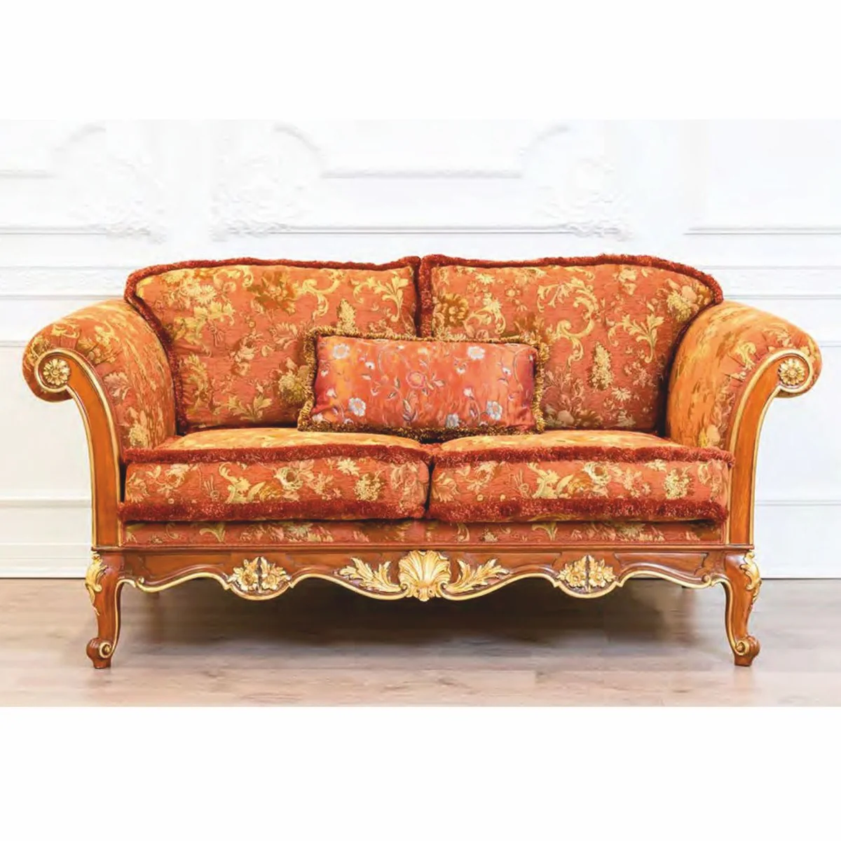 Luxus Barock Wohnzimmer Sofa Braun / Gold 195 cm - Made in Italy