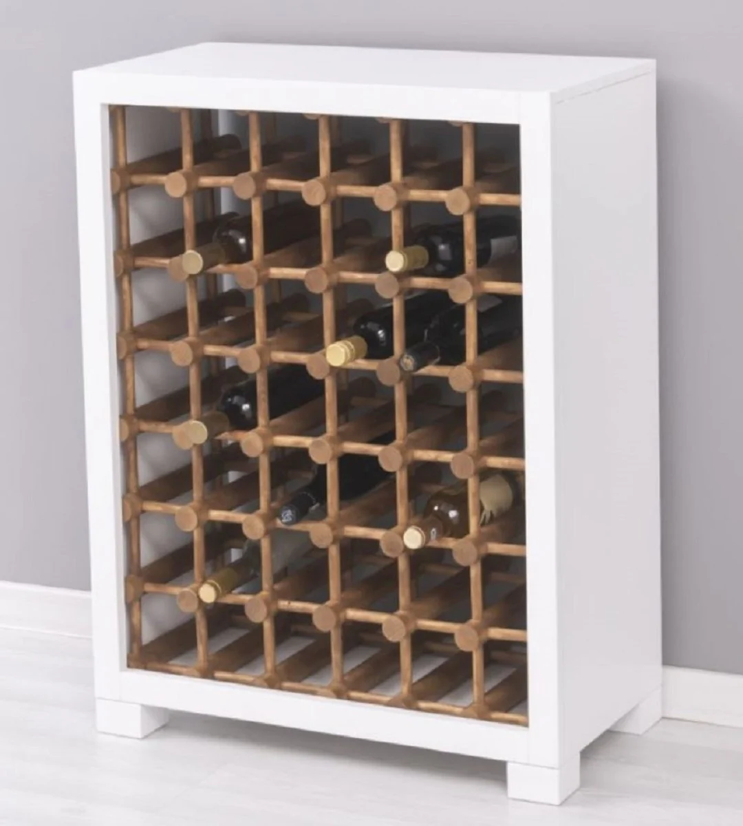 Landhausstil Massivholz Weinschrank Weiß / Naturfarben 68 x 35 x H. 68 cm - Massivholz Weinregal im Landhausstil - Massivholz Bar Möbel - Landhausstil Bar Möbel