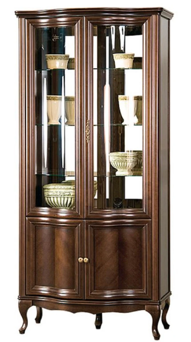 Luxus Jugendstil Vitrinenschrank Dunkelbraun 96,5 x 52,5 x H. 206 cm - Wohnzimmerschrank mit 4 Türen - Wohnzimmermöbel