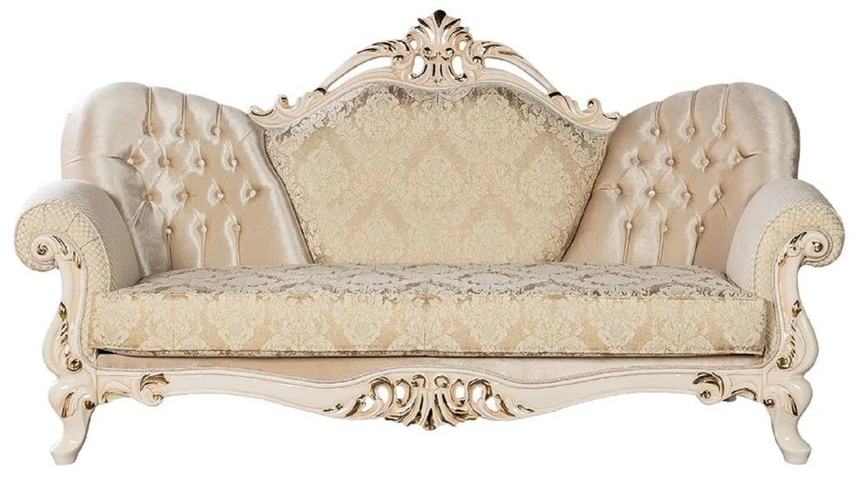 Luxus Barock Sofa Gold / Creme / Gold - Prunkvolles Wohnzimmer Sofa mit Muster - Barock Wohnzimmer Möbel - Edel & Prunkvoll