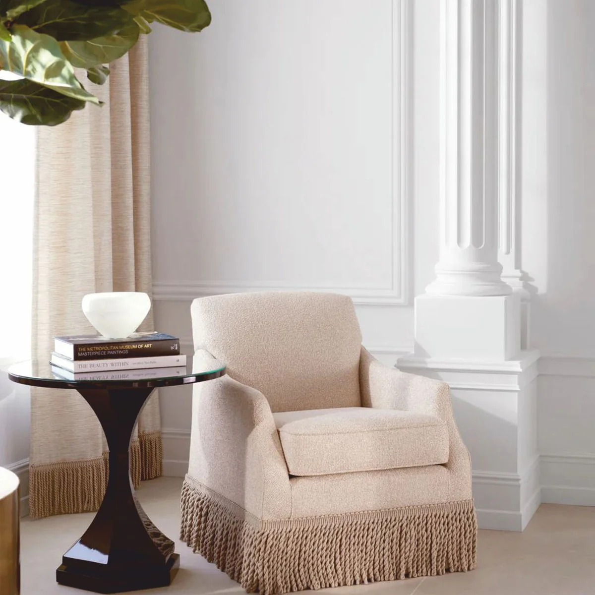 Luxus Mahagoni Beistelltisch mit Glasplatte Schwarz Ø 69 x H. 68 cm