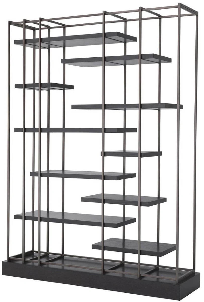 Luxus Regalschrank Schwarz / Bronze 166 x 45 x H. 222 cm - Bücherschrank - Wohnzimmerschrank - Büroschrank