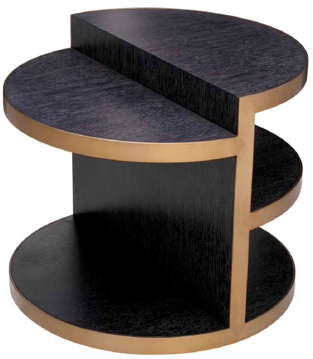 Luxus Beistelltisch Schwarzgrau / Messing Ø 65 x H. 55,5 cm - Runder Wohnzimmer Massivholz Tisch - Wohnzimmer Möbel - Luxus Möbel - Luxus Kollektion