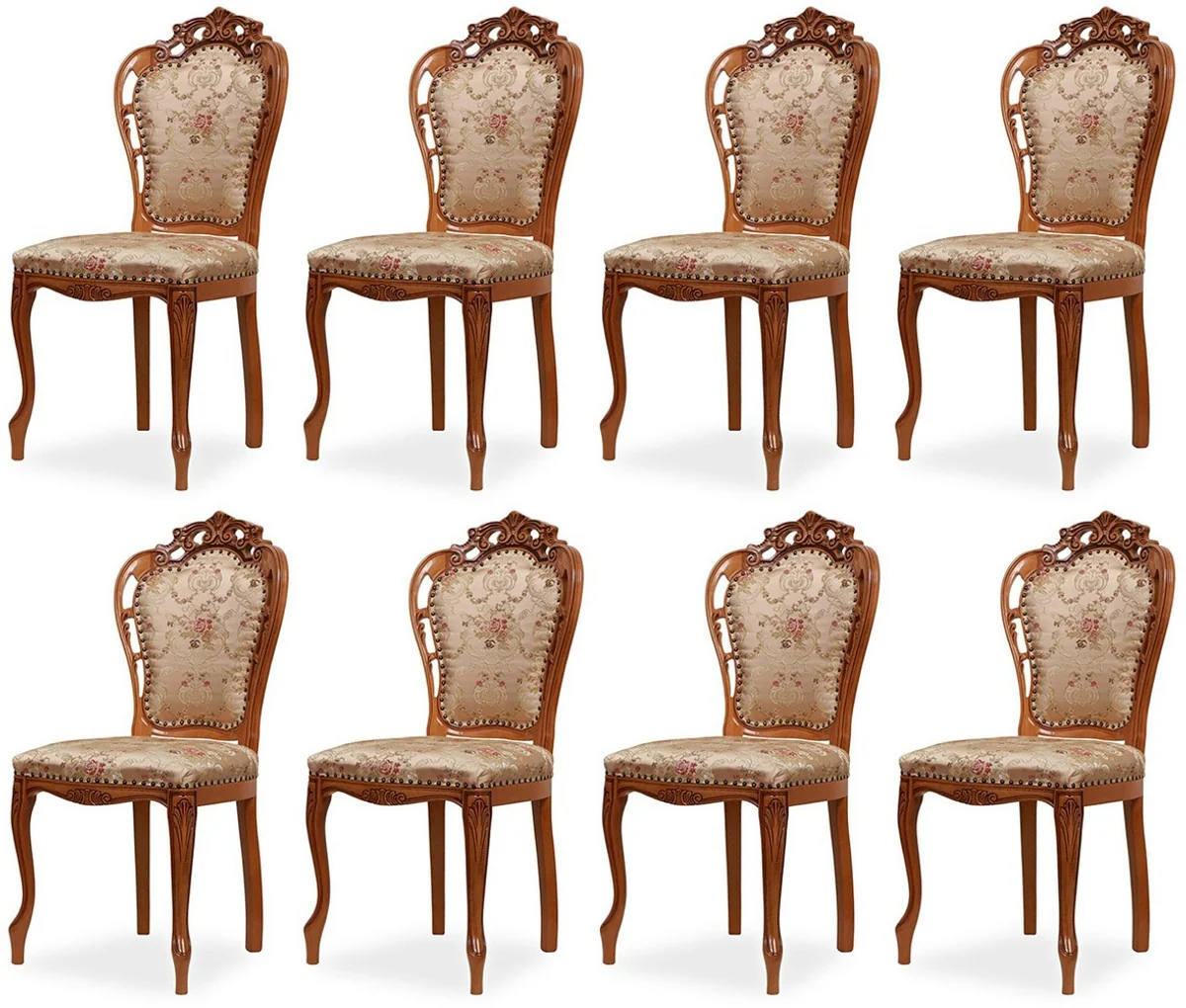 Luxus Barock Esszimmer Stuhl 8er Set mit elegantem Muster Gold / Mehrfarbig / Braun - Barockstil Küchen Stühle - Prunkvolle Luxus Esszimmer Möbel im Barockstil - Edel & Prunkvoll