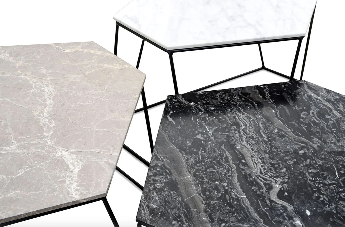 Designer Couchtisch Set Weiß / Grau / Schwarz - Luxus Wohnzimmermöbel