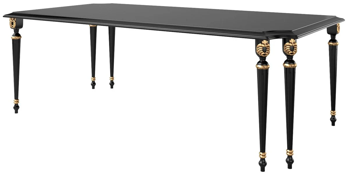 Luxus Barock Esstisch Schwarz / Antik Gold 230 x 115 x H. 77 cm - Edler Esszimmertisch im Barockstil - Barock Esszimmer Möbel