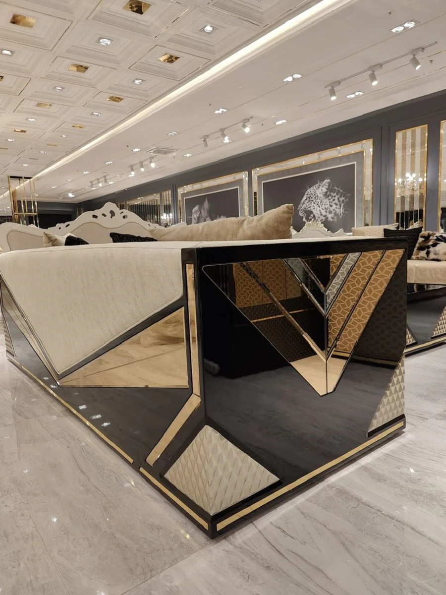 Luxus Wohnzimmer Set Gold / Schwarz - 2 Luxus Sofas & 2 Luxus Sessel & 1 Luxus Couchtisch - Wohnzimmer Möbel - Luxus Möbel - Luxus Einrichtung - Wohnzimmer Einrichtung