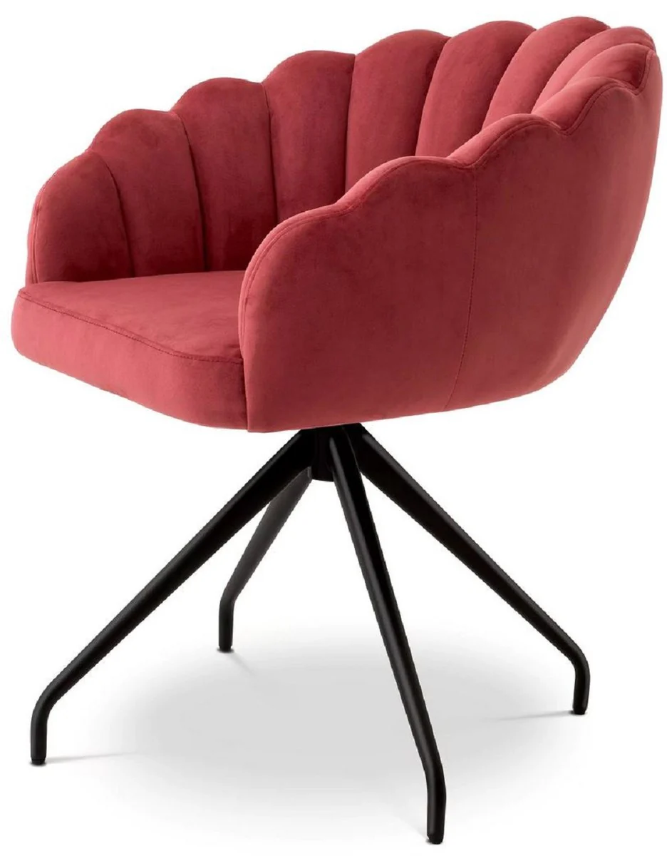 Luxus Esszimmerstuhl Rot / Schwarz 65,5 x 64 x H. 78,5 cm - Drehstuhl mit edlem Samtsoff - Esszimmer Möbel - Luxus Möbel - Luxus Einrichtung - Esszimmer Einrichtung