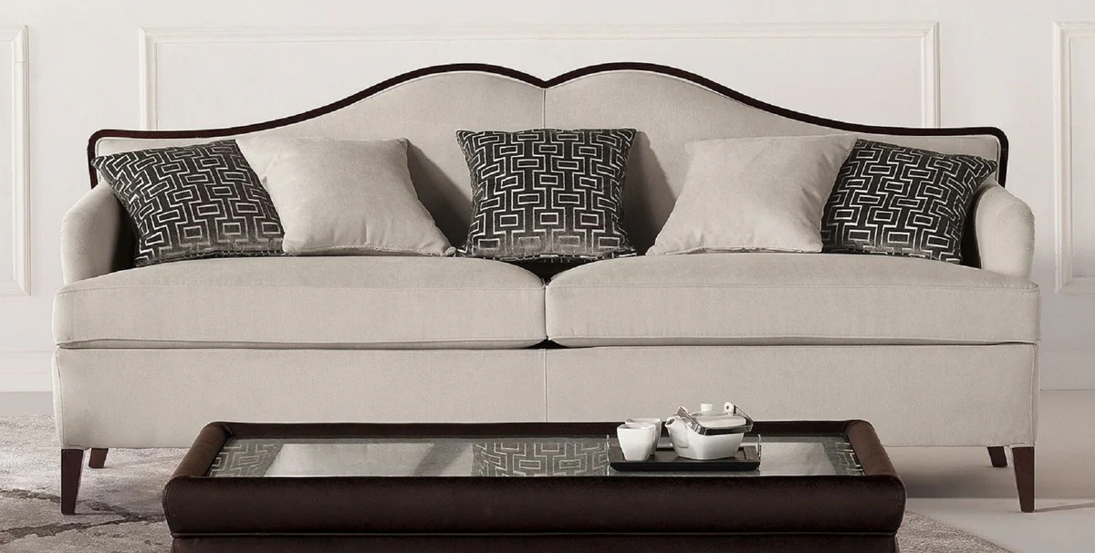 Luxus Art Deco Sofa Grau / Dunkelbraun - Handgefertigtes Wohnzimmer Sofa - Wohnzimmer Möbel - Art Deco Möbel - Luxus Möbel - Luxus Qualität - Made in Italy