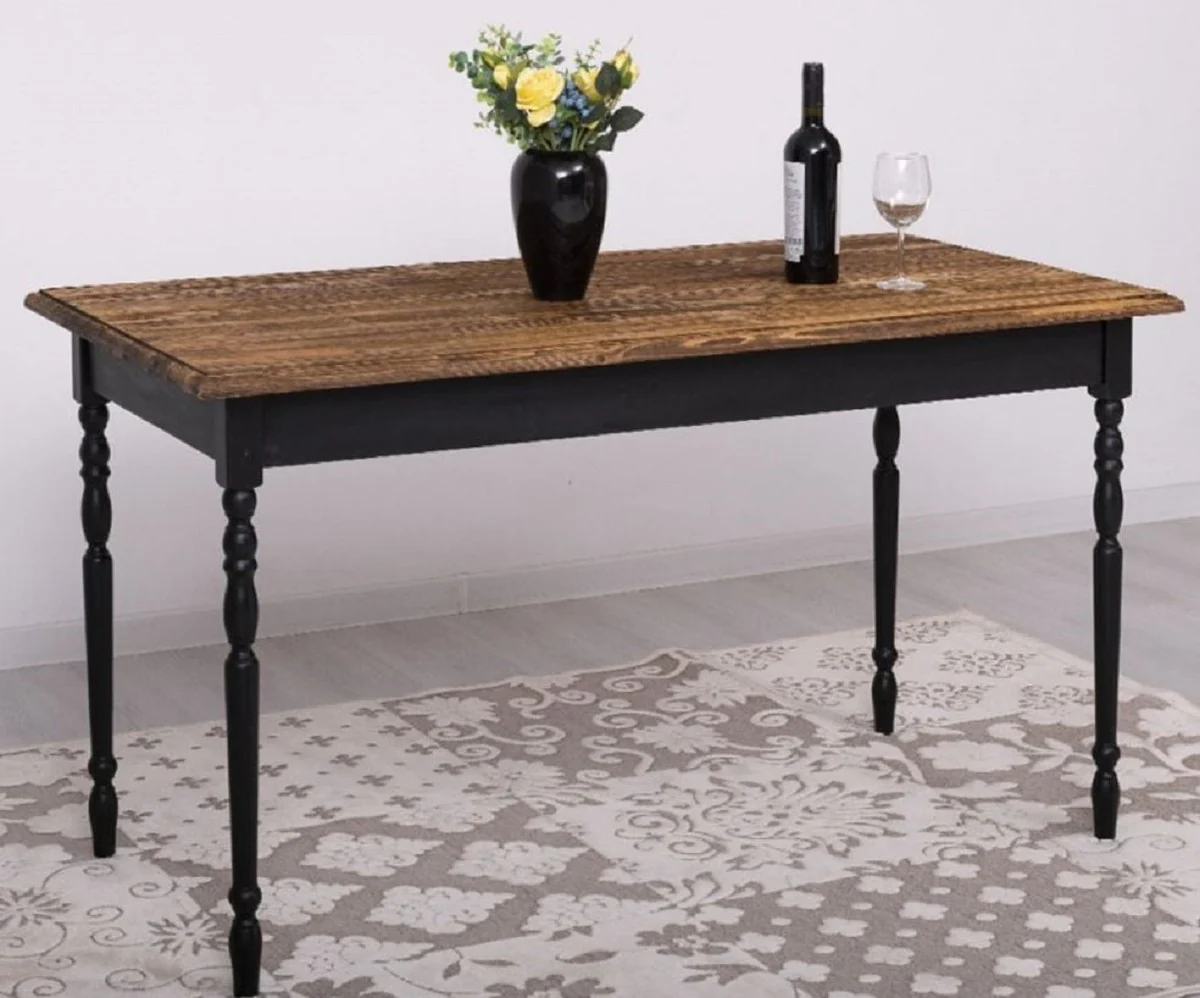 Landhausstil Esstisch Dunkelbraun / Schwarz 140 x 70 x H. 78 cm - Massivholz Küchentisch - Landhausstil Esszimmer Möbel