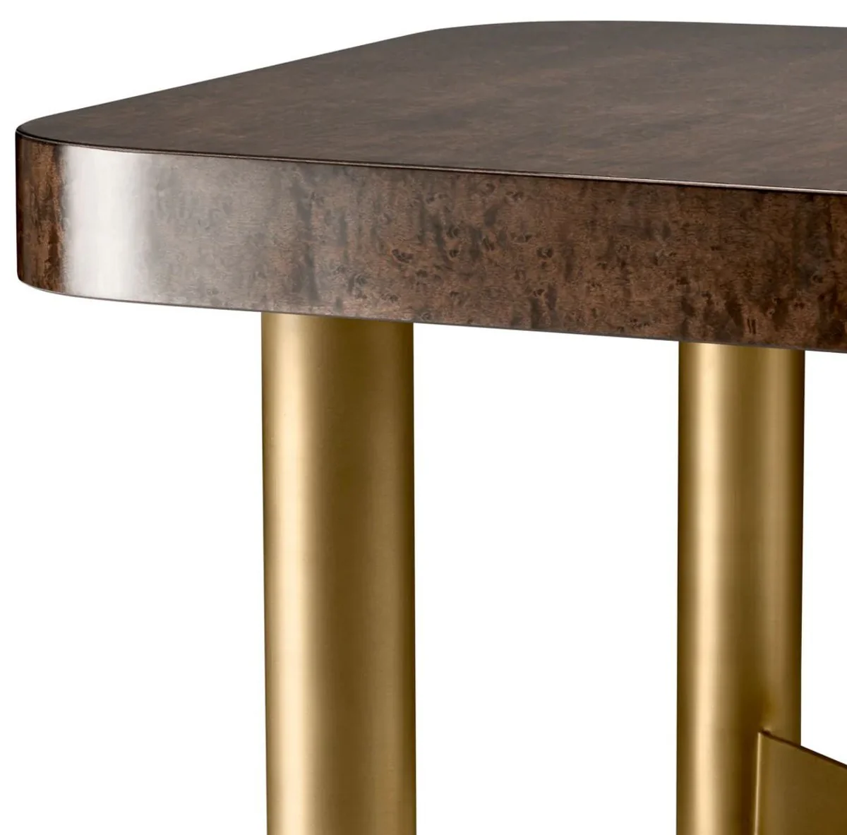 Luxus Beistelltisch Hochglanz Braun / Messing 64,5 x 64,5 x H. 50 cm - Quadratischer Tisch mit Massivholz Tischplatte - Wohnzimmer Möbel - Luxus Möbel - Luxus Einrichtung