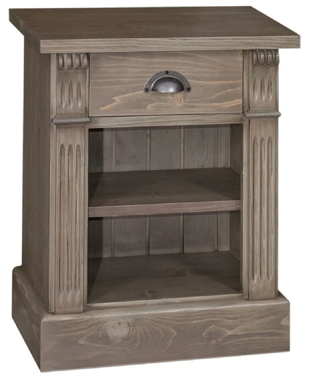 Landhausstil Nachttisch mit Schublade und Regal Braun 49 x 33 x H. 60 cm - Massivholz Nachtkommode - Nachtschrank - Landhausstil Schlafzimmermöbel