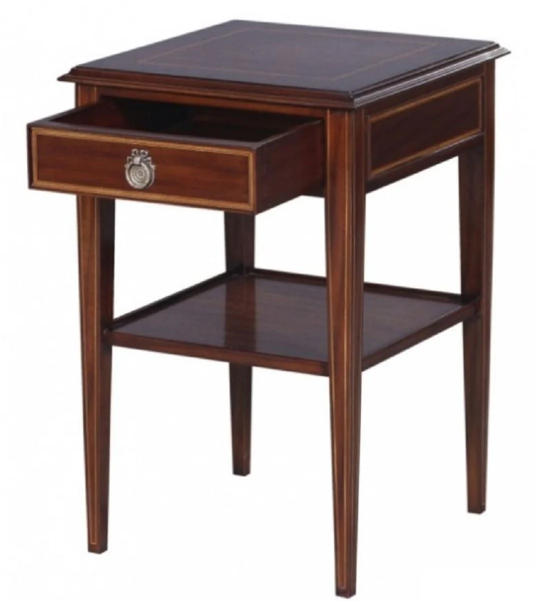 Luxus Jugendstil Mahagoni Holz Wohnzimmer Beistelltisch mit Schublade Dunkelbraun / Gold 40 x 40 x H. 61 cm - Luxus Qualität