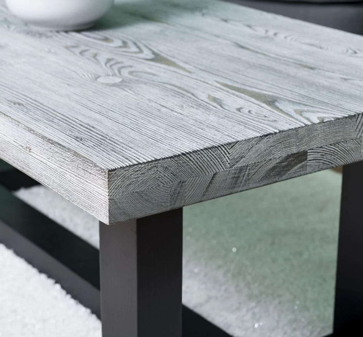 Landhausstil Couchtisch Grau / Schwarz 120 x 60 x H. 45 cm - Massivholz Wohnzimmertisch - Wohnzimmermöbel im Landhausstil