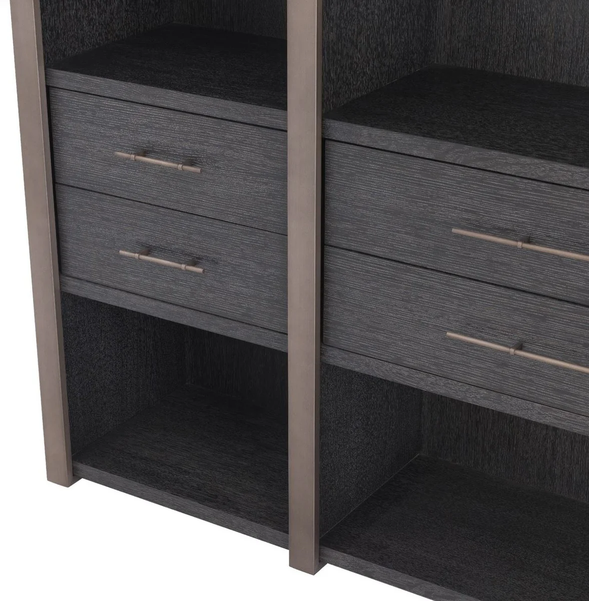Luxus Regalschrank mit 6 Schubladen Anthrazitgrau / Bronzefarben 253 x 47 x H. 229 cm - Bücherschrank - Wohnzimmerschrank - Büroschrank - Luxus Schrank