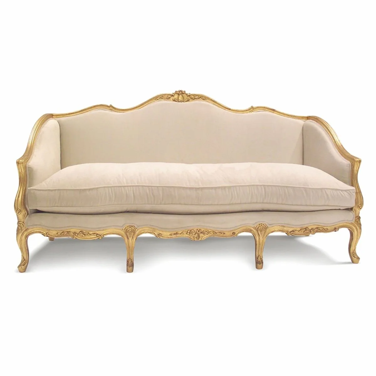 Luxus Barock Hotel & Wohnzimmer Sofa Beige / Gold 195 cm - Made in Italy