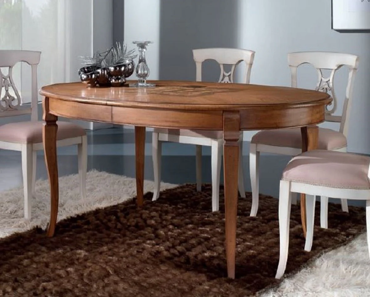 Luxus Biedermeier Esstisch Braun Intarsien - Ovaler ausziehbarer Massivholz Esszimmertisch - Biedermeier Esszimmer Möbel - Luxus Qualität - Made in Italy
