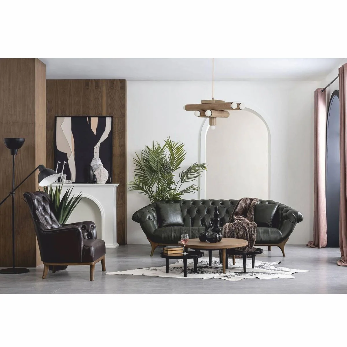 Luxus Chesterfield Echtleder Sofa Dunkelgrün / Braun 270 cm - Echtleder Möbel