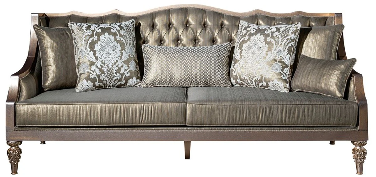 Luxus Barock Sofa Grün / Silber / Kupfer / Gold 210 x 86 x H. 89 cm - Wohnzimmer Sofa mit dekorativen Kissen - Barock Wohnzimmer Möbel