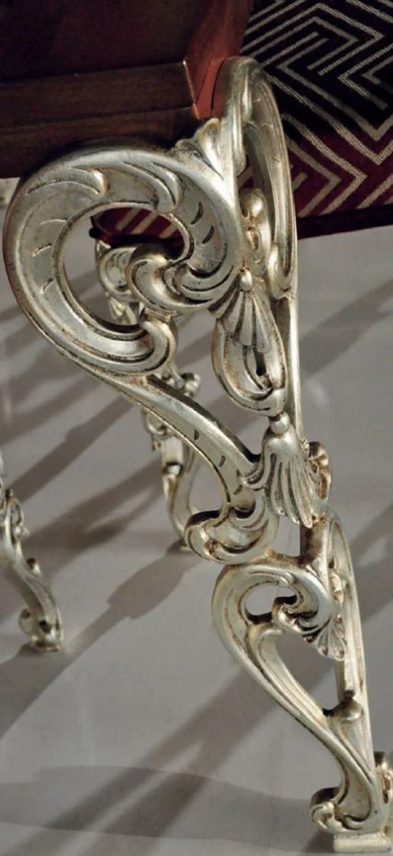 Luxus Barock Esszimmer Set Braun / Bordeauxrot / Antik Silber - 1 Barock Esstisch & 6 Barock Esszimmerstühle - Luxus Esszimmer Möbel im Barockstil - Luxus Qualität - Made in Italy