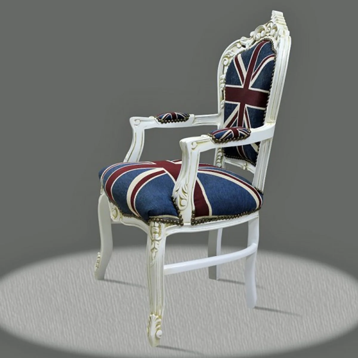 Barock Esszimmer mit Armlehnen Union Jack / Antikstil Weiß - Antik Stil