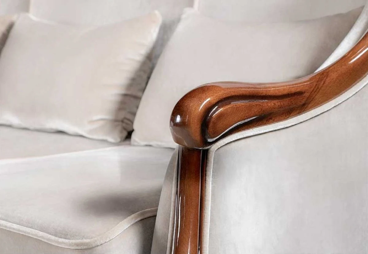 Luxus Jugendstil Sofa Grau / Dunkelbraun Hochglanz 202 x 85 x H. 100 cm - Elegantes Wohnzimmer Sofa - Wohnzimmer Möbel - Luxus Möbel im Jugendstil - Barock & Jugendstil Möbel