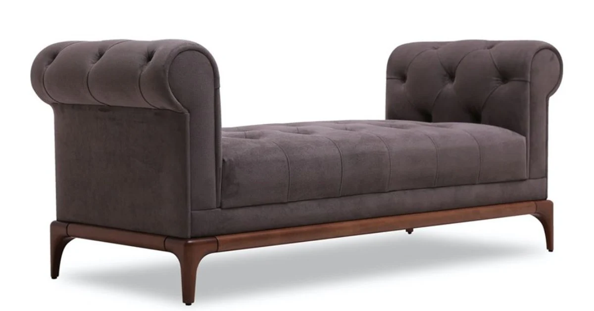 Luxus Chesterfield Sitzbank Lila / Braun 150 x 58 x H. 67 cm - Moderne gepolsterte Massivholz Bank mit edlem Samtstoff - Luxus Qualität
