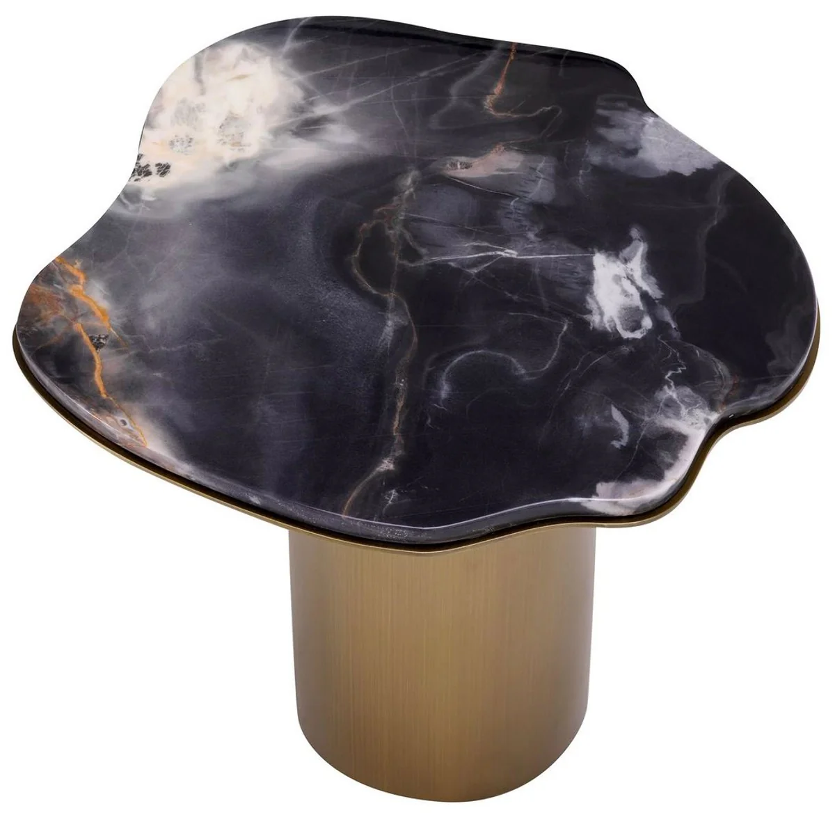 Luxus Beistelltisch Schwarz / Messing 58,5 x 60,5 x H. 51 cm - Edelstahl Tisch mit Marmorplatte - Wohnzimmer Möbel - Luxus Möbel - Wohnzimmer Einrichtung - Luxus Qualität