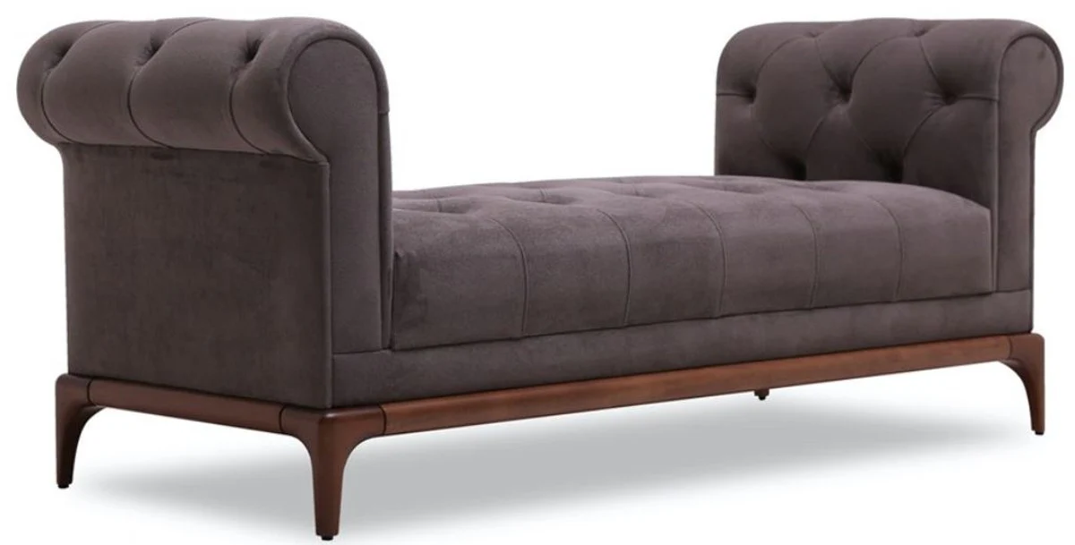 Luxus Chesterfield Sitzbank Lila / Braun 175 x 58 x H. 67 cm - Moderne gepolsterte Massivholz Bank mit edlem Samtstoff - Luxus Qualität