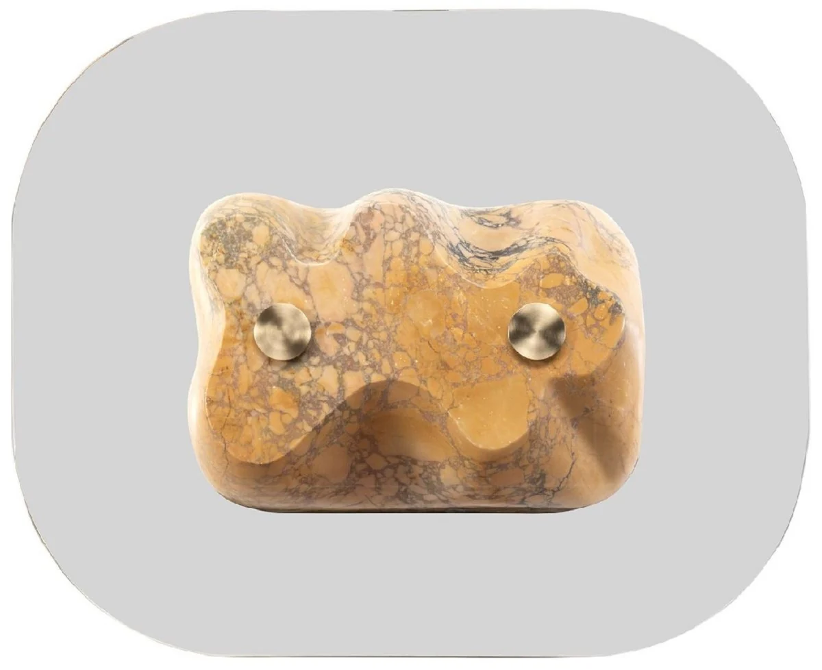 Luxus Marmor Couchtisch mit Glasplatte Beige-Lila 106,5 cm