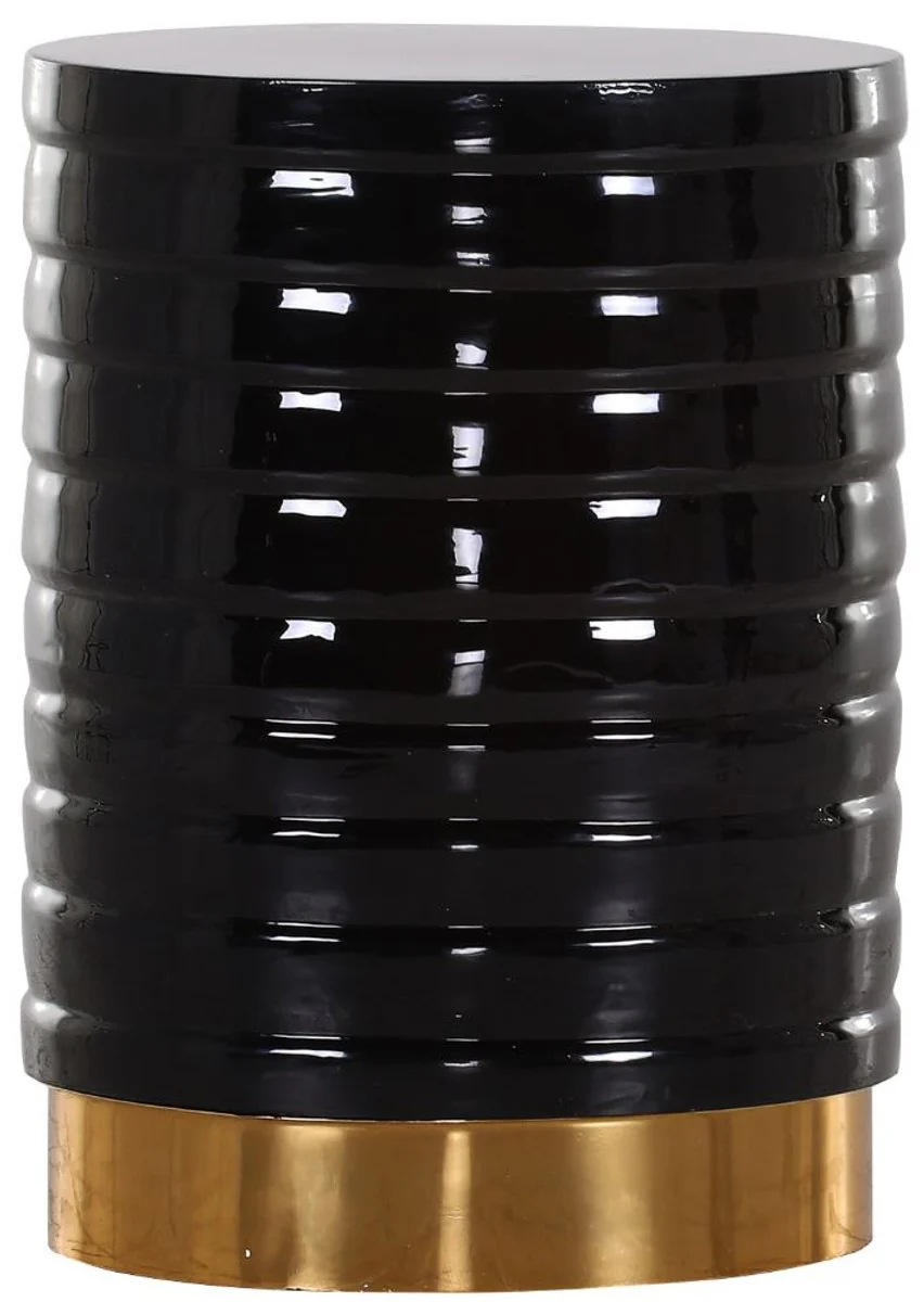 Luxus Beistelltisch Schwarz / Gold Ø 40 x H. 53 cm - Runder emaillierter und galvanisierter Metall Tisch - Wohnzimmer Möbel