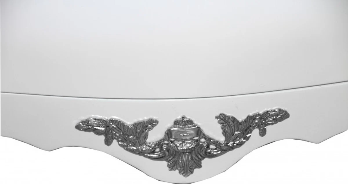Barock Kommode Weiss 120 cm mit silbernen Metallapplikationen