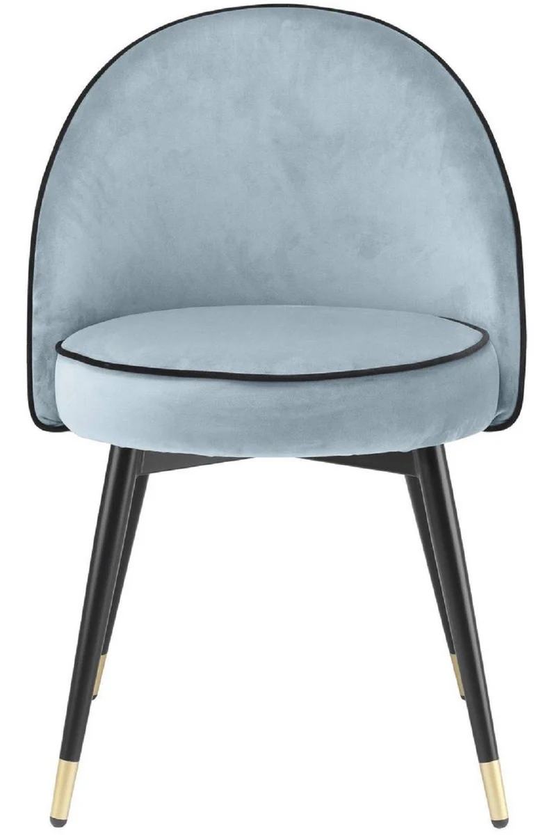Luxus Esszimmerstuhl Set Blau / Schwarz / Messing 55 x 64 x H. 83 cm - Esszimmerstühle mit edlem Samtstoff - Esszimmer Möbel