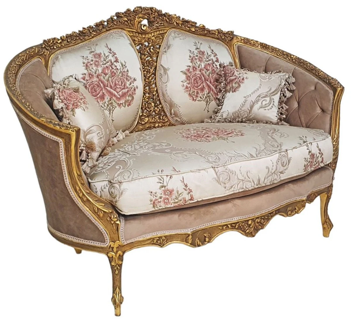 Barock Sofa Braun / Mehrfarbig / Antik Gold - Prunkvolles Wohnzimmer Sofa im Barockstil - Wohnzimmer Möbel im Barockstil - Barock Möbel - Barock Einrichtung