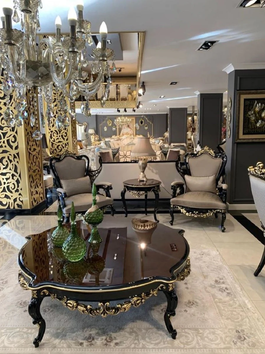 Luxus Barock Beistelltisch Braun / Schwarz / Gold - Handgefertigter Massivholz Tisch im Barockstil - Barock Wohnzimmer Möbel - Edel & Prunkvoll