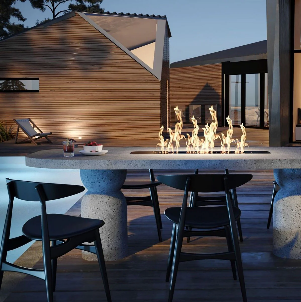 Luxus Esstisch mit Bioethanol Kamin 240 x 110 x H. 75 cm - Verschiedene Farben - Esszimmertisch - Gartentisch - Esszimmer Möbel - Garten Möbel - Luxus Möbel - Luxus Einrichtung