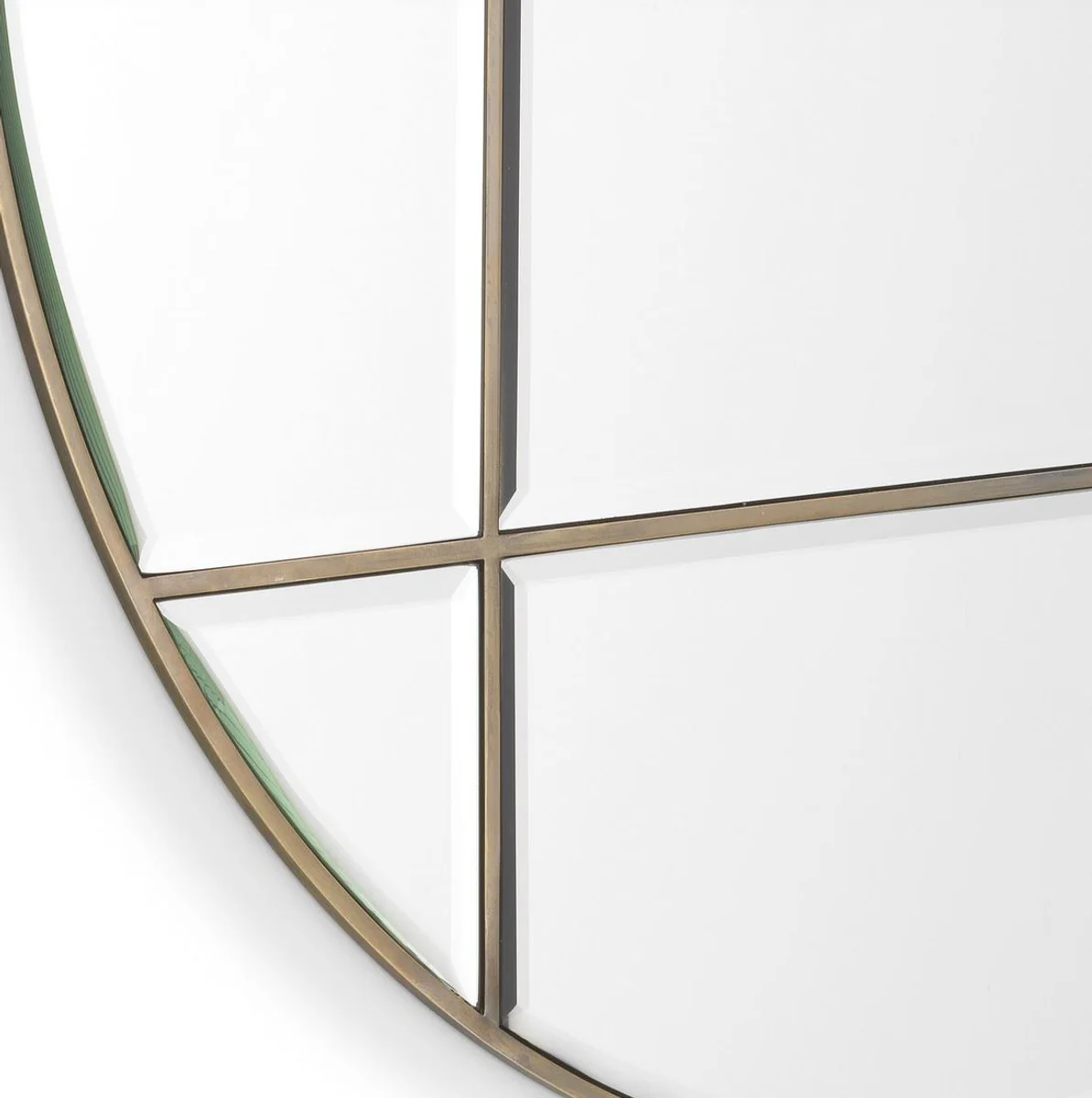 Luxus Spiegel Vintage Messingfarben Ø 110 cm - Runder Wandspiegel - Wohnzimmer Spiegel - Garderoben Spiegel - Luxus Qualität