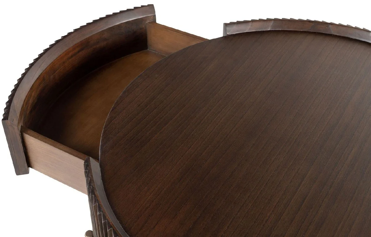 Luxus Couchtisch Dunkelbraun Ø 90 x H. 40 cm - Runder Wohnzimmertisch mit Schublade - Wohnzimmer Möbel - Massivholz Möbel - Luxus Möbel - Luxus Einrichtung