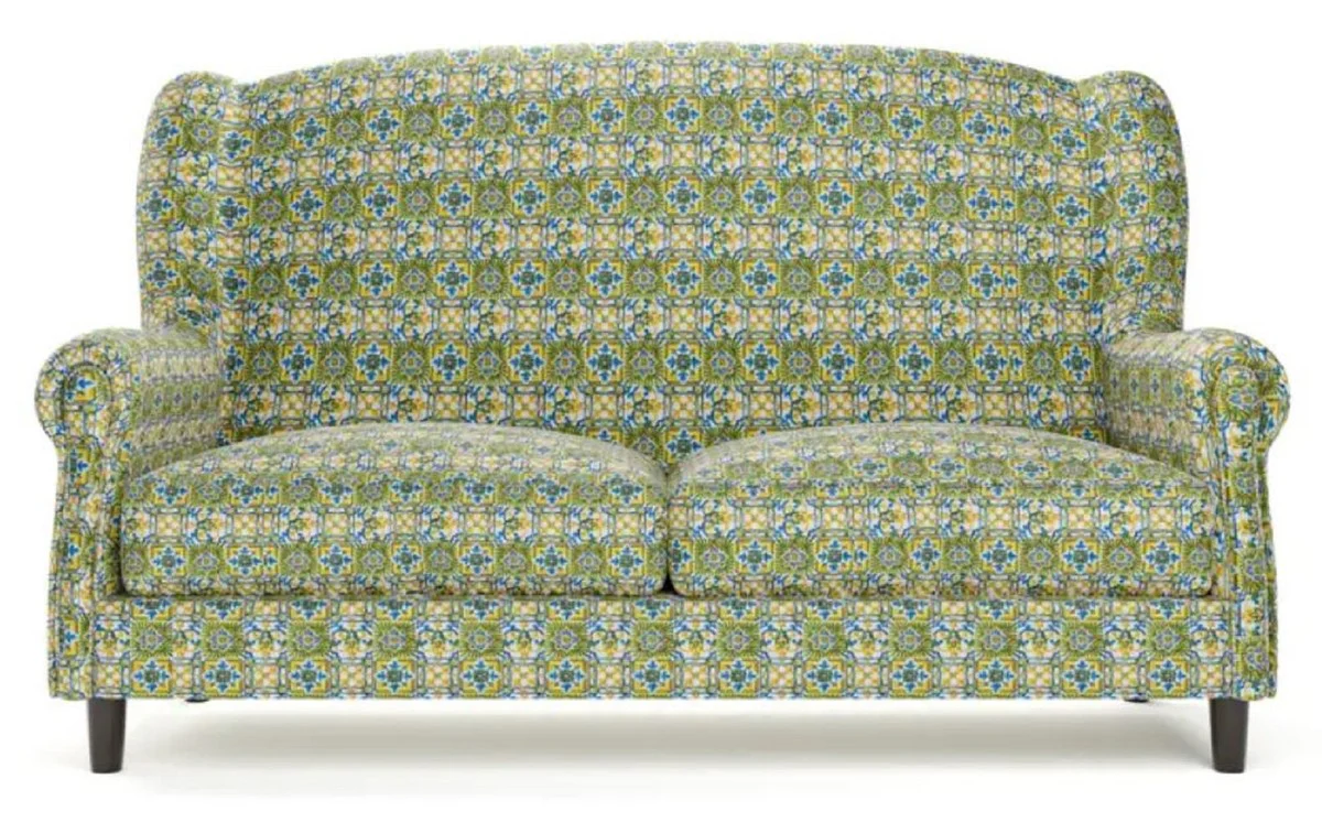 Luxus Samt Sofa Grün / Mehrfarbig / Schwarz / Messing 155 x 93 x H. 101 cm - Wohnzimmer Sofa - Hotel Sofa - Wohnzimmer Möbel - Hotel Möbel - Luxus Möbel - Wohnzimmer Einrichtung