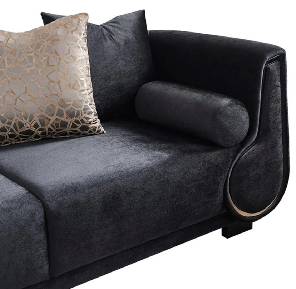 Luxus 3er Sofa Schwarz / Silber - Elegantes Wohnzimmer Sofa - Luxus Wohnzimmer Möbel - Luxus Kollektion