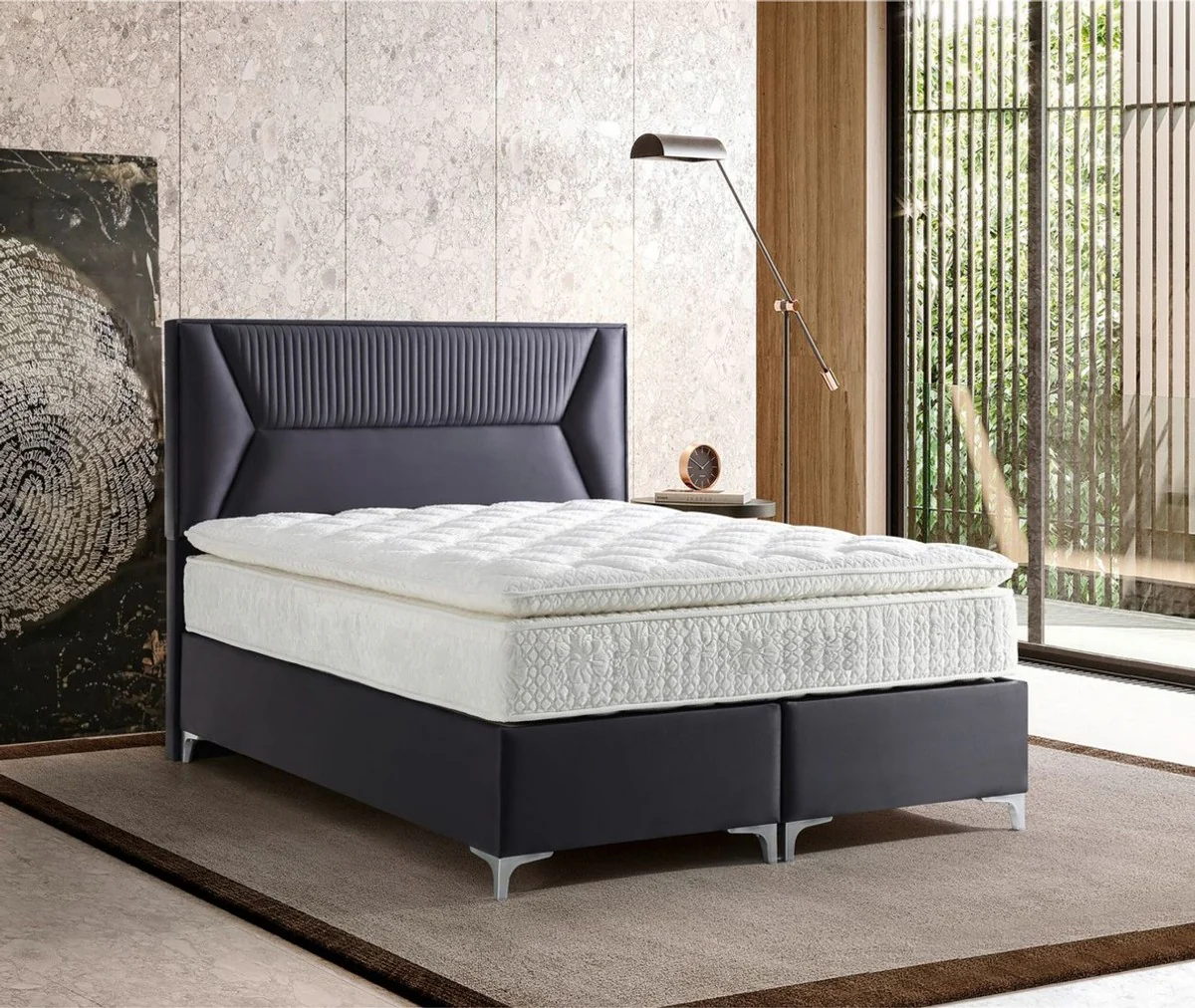 Luxus Doppelbett Lila / Silber - Verschiedene Größen - Massivholz Bett mit Kopfteil und Matratze - Schlafzimmer Möbel - Hotel Möbel - Luxus Möbel