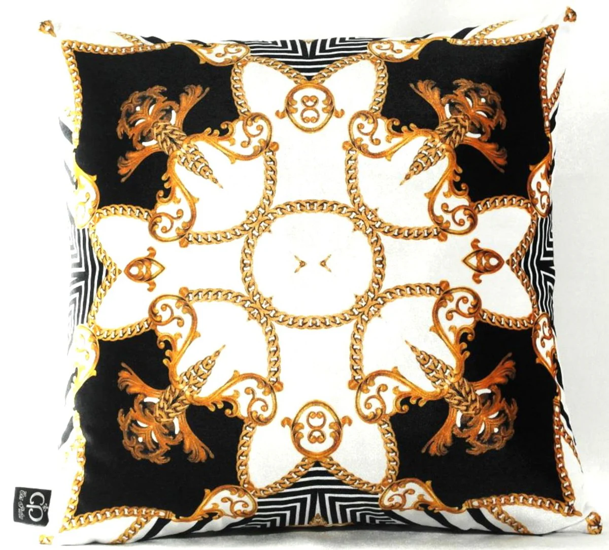 Luxus Barock Kissen Paris Schwarz / Weiß / Gold 45 x 45 cm - Feinster Samtstoff - Wohnzimmer Deko Accessoires