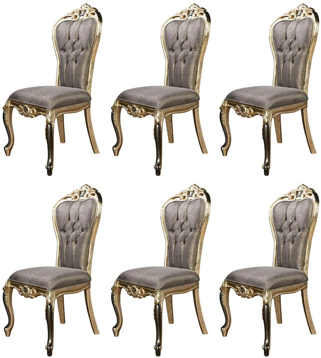 Luxus Barock Esszimmer Stuhl 6er Set Lila / Antik Gold / Schwarz - Prunkvolle Barockstil Küchen Stühle - Luxus Barockstil Esszimmer Möbel - Barock Esszimmer Möbel - Barockstil Möbel