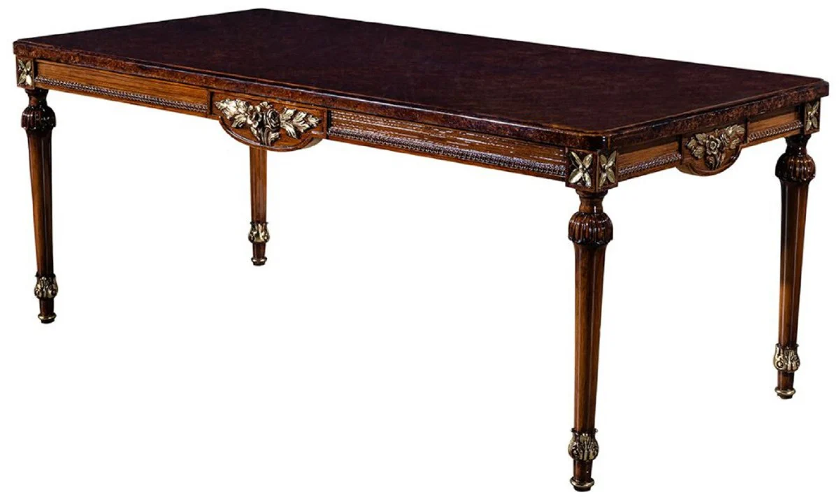 Luxus Barock Esstisch Braun 194 x 94 x H. 77 cm - Massivholz Esszimmertisch - Küchentisch - Esszimmer Möbel im Barockstil