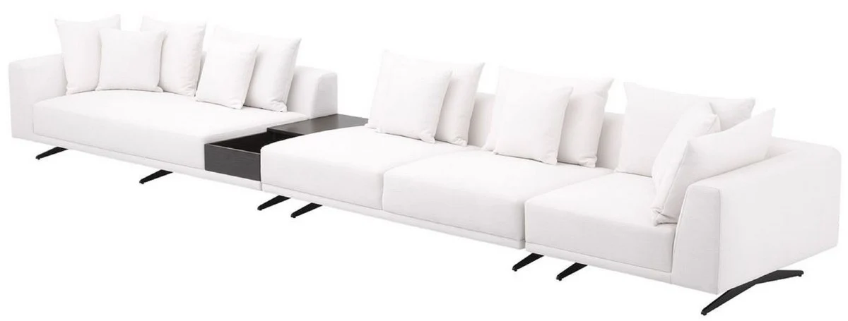 Luxus Ecksofa Weiß / Bronzefarben 340 x 292 x H. 64 cm - Edles Wohnzimmer Sofa mit Kissen - Luxus Möbel - Luxus Qualität
